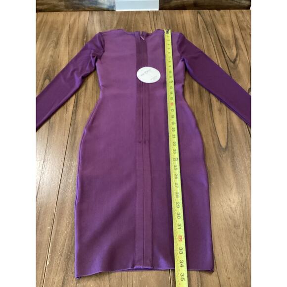 Miss Circle Revolve Purple Bandage Bodycon long sleeve mini Dress Mesh small - Picture 10 of 13